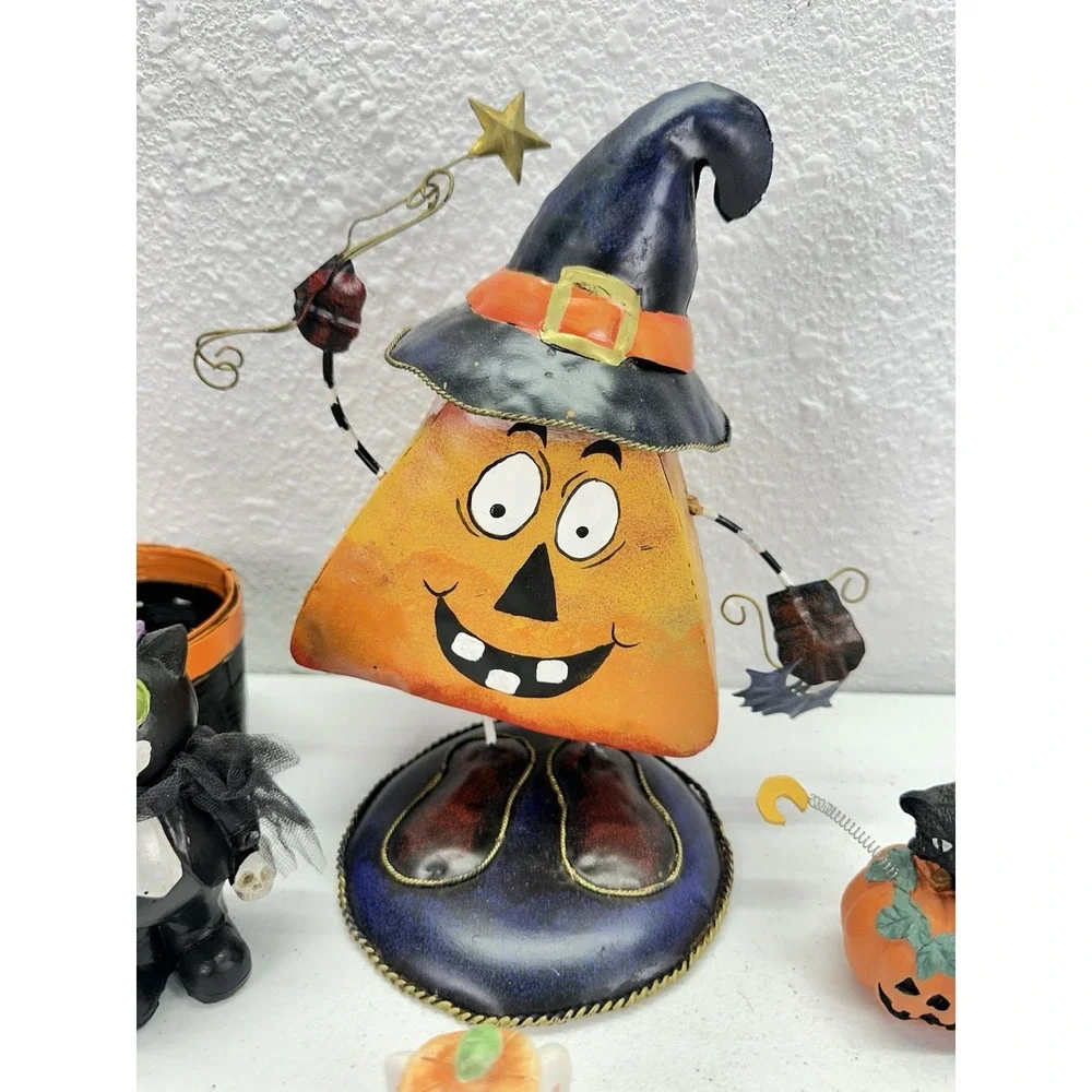 Vintage Halloween Decor Lot Candy Corn Dreamsicle Black Cats Pumpkin Basket 7 Pc